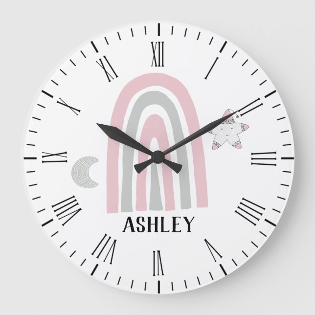 Relógio Grande Crianças Moderno Arco-Íris Personalizado (Frente)