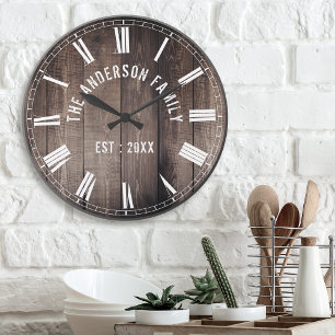 Relógio Grande Crie seu nome personalizado da família Rustic Far