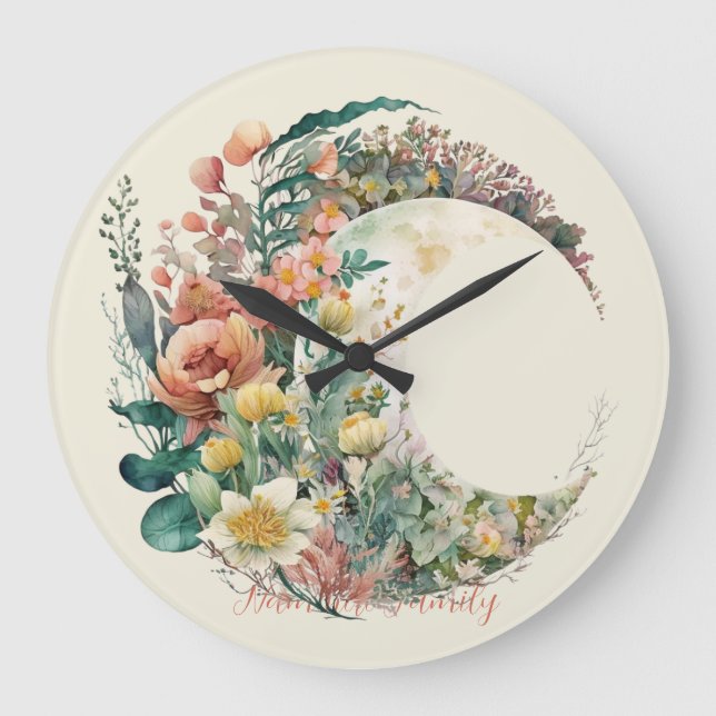Relógio Grande Crie Seu Próprio Crescente Lunar Floral Tropical (Frente)