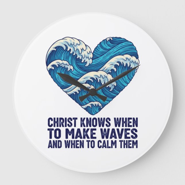 Relógio Grande Cristo azul oceânico e design de ondas (Frente)