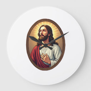 Relógio Grande Cristo Luz Crista Gravura Vintage Camiseta Branca 