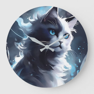 Relógio Grande Cristóvão Místico Preto e Branco   Gato de Aquarel