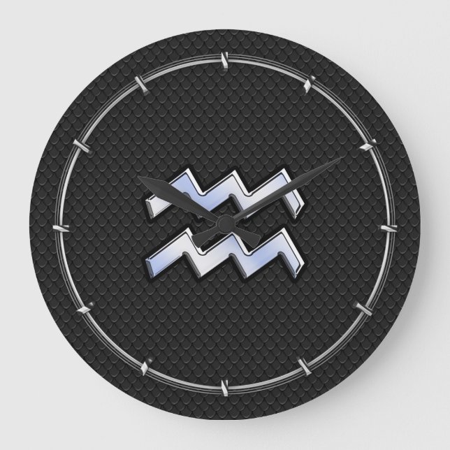 Relógio Grande Cromo como Aquarius Zodiac Sinal em cobra (Frente)