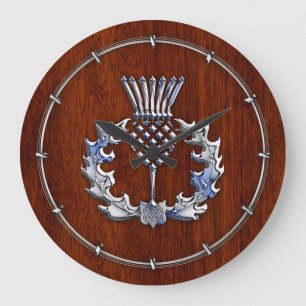 Relógio Grande Cromo prateado sobre madeira de mogno