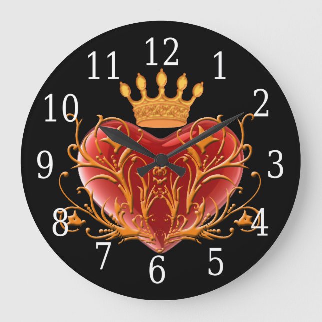 Relógio Grande Crown Filigree Heart Round Clock (Frente)