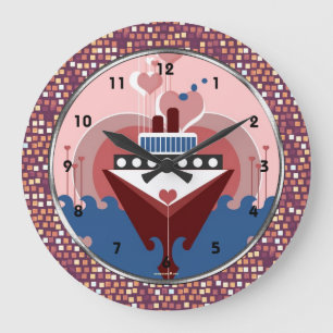 Relógio Grande Cruise Ship Hearts Wall Clock