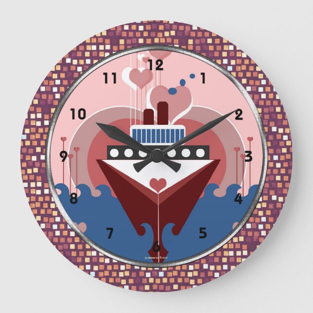 Relógio Grande Cruise Ship Hearts Wall Clock (Frente)