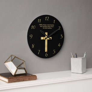Relógio Grande Cruz cristã Dourado da fé com provérbio engraç