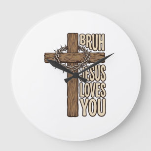 Relógio Grande Cruz de Bruh Jesus Te Ama Vintage Vecto Cristão