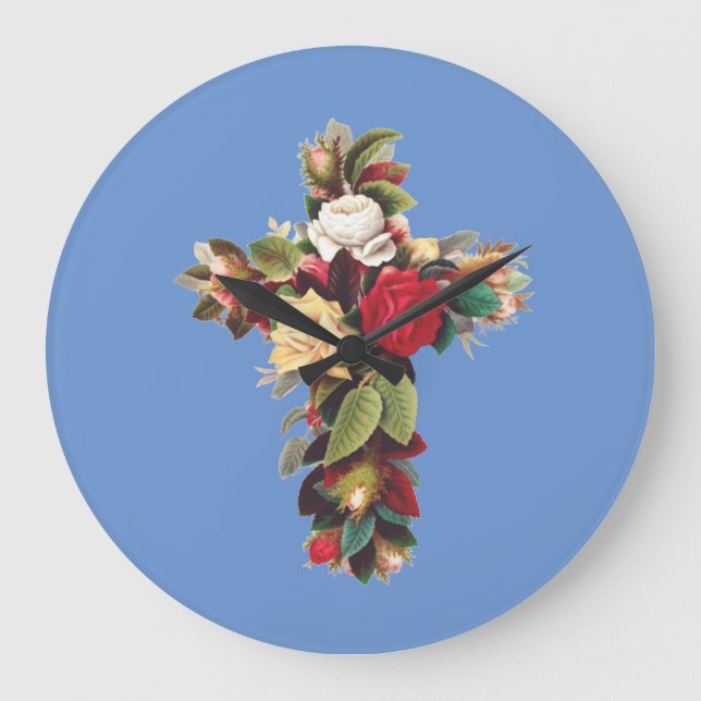 Relógio Grande Cruz de Rosas O Símbolo da Rosa Cruz Rosacruz (Frente)