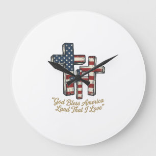 Relógio Grande Cruz Patriótico Deus Abençoe a América Design de C