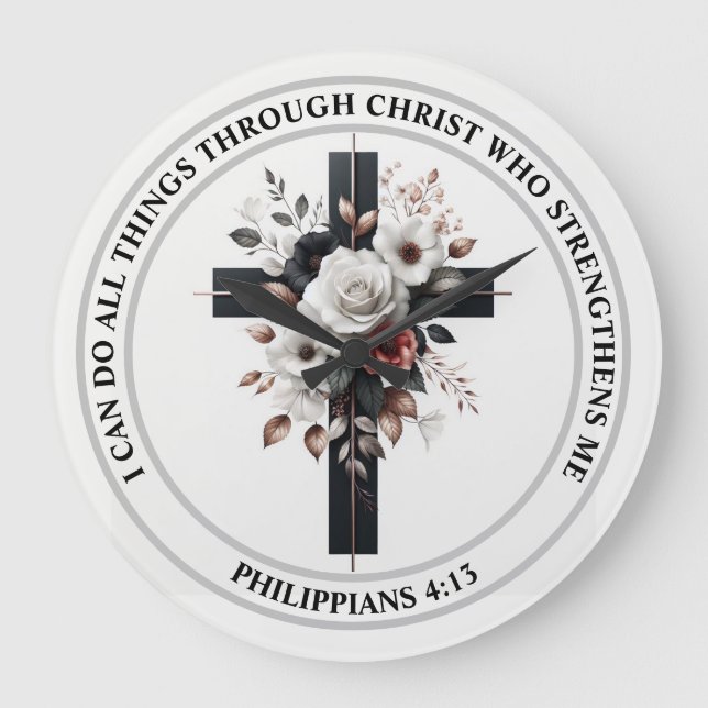 Relógio Grande Cruz, Rosas e Bíblia Verso (Frente)