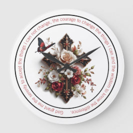 Relógio Grande Cruzados, Rosas, Borboleta e Oração de Serenidade