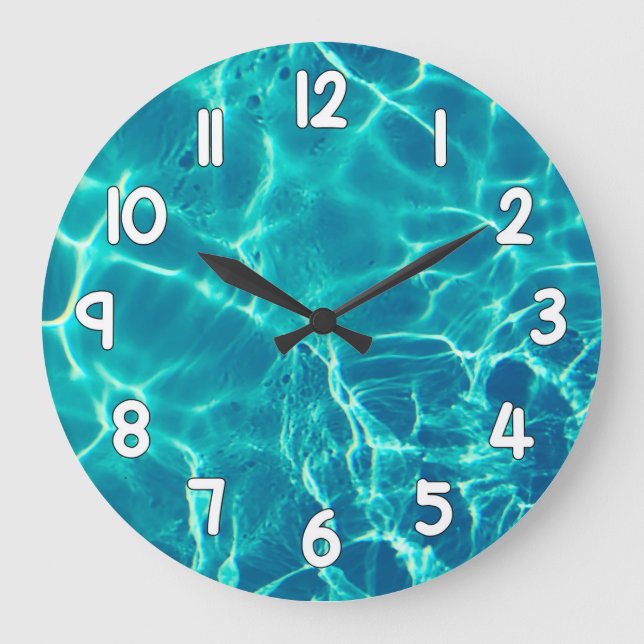 Relógio Grande Crystal Clear Blue Water Wall Clock Nature Decor (Frente)