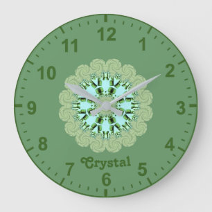 Relógio Grande CRYSTAL~ Formas Verdes do Padrão Fractal ~