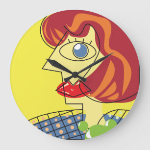 Relógio Grande Cubismo Colorido: Arte Retrato Feminina