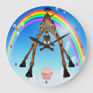 Relógio Grande Cupcake & arco-íris lunáticos engraçados do gir