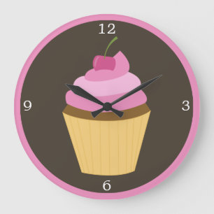 Relógio Grande Cupcake de Cereja Rosa