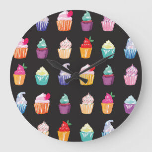 Relógio Grande Cupcakes de Aquarela: Encantador Fundo Invisível