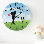 Relógio Grande Curso Golfe Nome Personalizado 3-D Monograma<br><div class="desc">Um relógio único personalizado na parede do amante de golfe - feito com gosto - pronto para rodar o curso - cênico - golfista em ação - e personalizar com um monograma personalizado de dois tons, bem como o seu nome. Este é um presente de excelente para todos os amantes...</div>