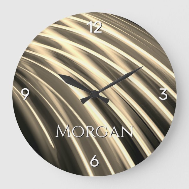 Relógio Grande Curva clara e Dourada pálida no nome Black DIY, 4  (Frente)