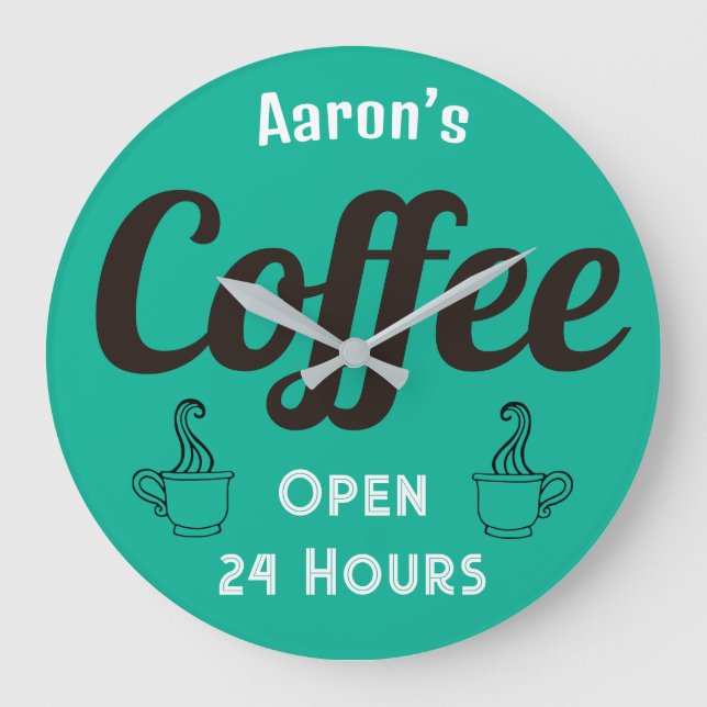 Relógio Grande Custom Coffee Shop Sign Clock (Frente)