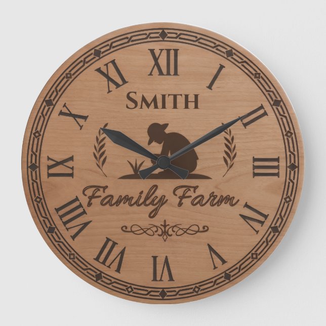 Relógio Grande Custom Family Name Clock – Farmer Planting Scene (Frente)