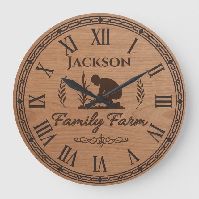 Relógio Grande Custom Family Name Wall Clock – Family Farm  (Frente)
