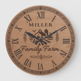 Relógio Grande Custom Family Name Wall Clock – Farmhouse Scene