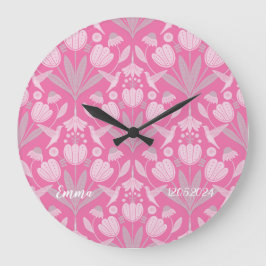 Relógio Grande Custom girly rose pink Scandi hummingbirds floral