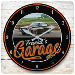 Relógio Grande Custom NAME | CAR Photo Retro Neon Hot Rod Garage<br><div class="desc">Custom NAME | CAR Photo Retro Neon Hot Rod Garage Large Clock - Add your personalized car photo (or any photo!) and custom text to this clock. Makes the ultimate gift for that Hot Rod,  Vintage Classic Car,  Muscle Car,  Racecar fan!</div>