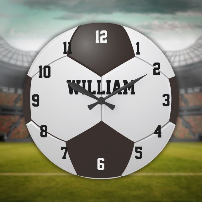 Relógio Grande Custom Name Soccer Football (Custom Name Soccer Football Large Clock)