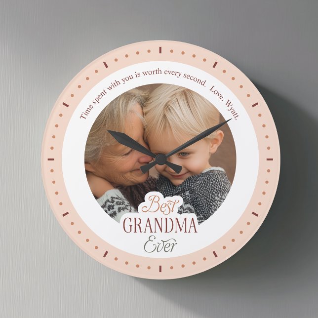 Relógio Grande Custom Photo Message Best Grandma Ever Large Clock (Criador carregado)