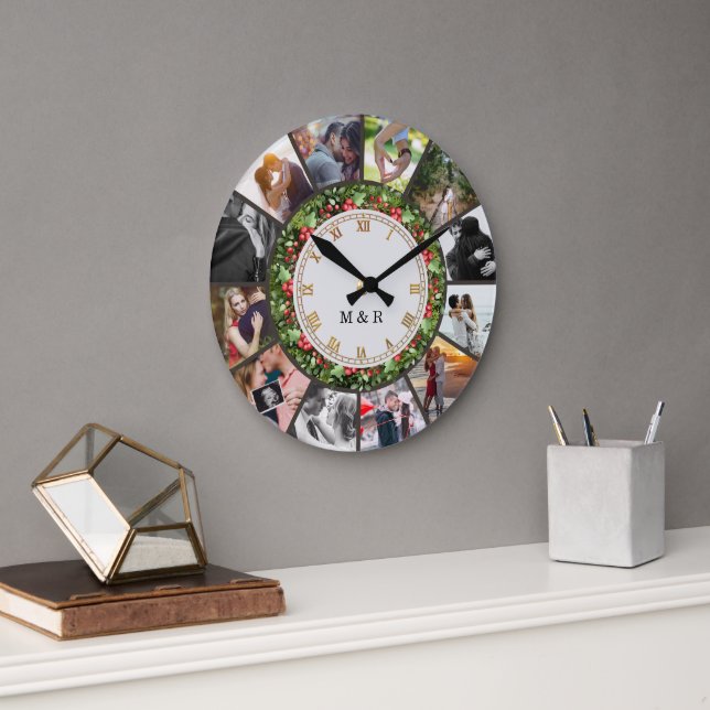 Relógio Grande Custom Photos Collage Clock | Gift for Christmas (Escritório)
