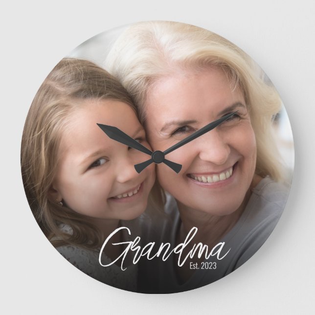 Relógio Grande Customizable Grandma Established Year Photo (Frente)