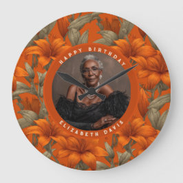 Relógio Grande Customized Custom Lilies Flower Birthday Party