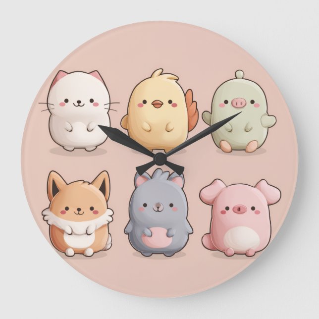 Relógio Grande Cute Animal Wall Clock – Adorable Cartoon Animal W (Frente)