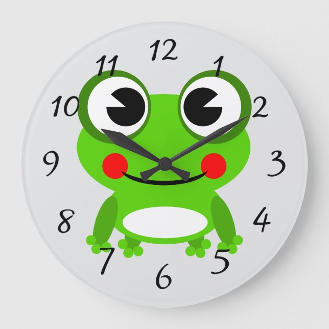 Relógio Grande Cute animated frog round clock (Frente)