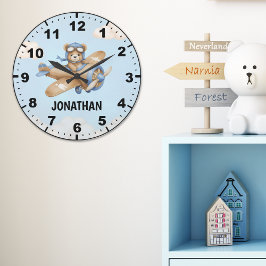 Relógio Grande Cute Bear Pilot in a Sky Adventure