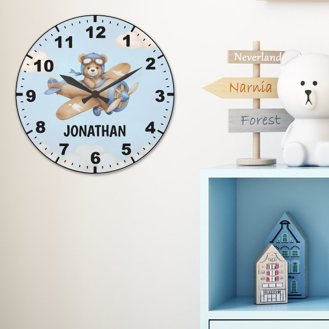 Relógio Grande Cute Bear Pilot in a Sky Adventure (Criador carregado)