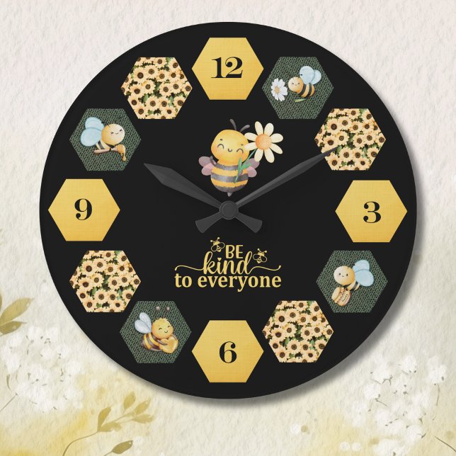 Relógio Grande Cute Bee Honeycomb and Sunflower (Brighten your space with sunshine and cheer with a charming bee-themed wall clock)