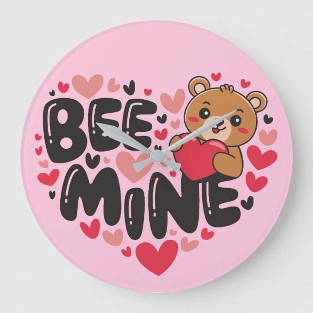 Relógio Grande Cute Bee Mine Teddy Bear Valentine's Day (Frente)