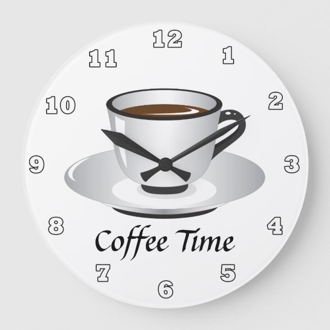 Relógio Grande Cute black white coffee time decor (Frente)