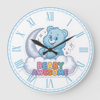 Relógio Grande Cute Blue Bear Moon & Stars "Beary Awesome" Nurser
