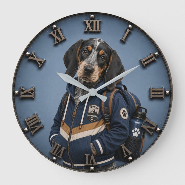 Relógio Grande Cute Bluetick Coonhound Puppy (Frente)