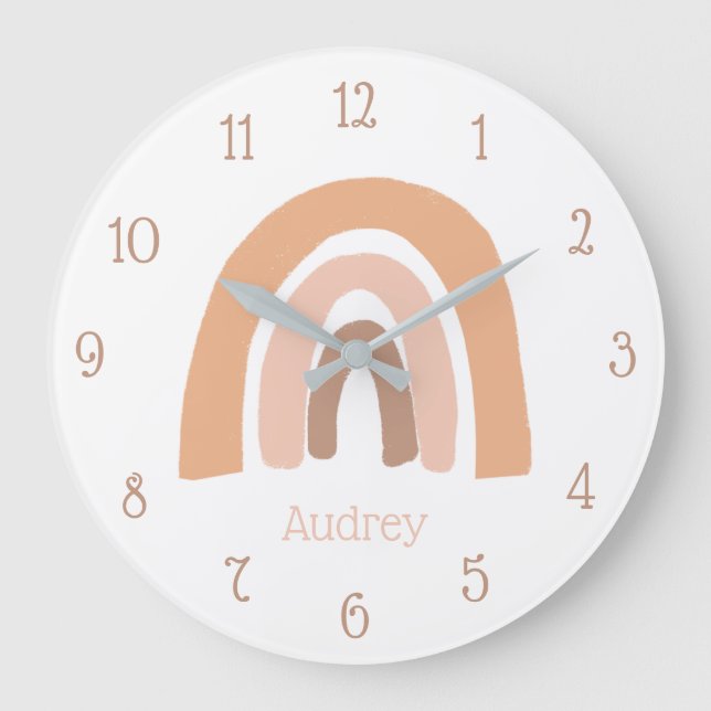 Relógio Grande Cute Boho Rainbow Pink Personalizado (Frente)