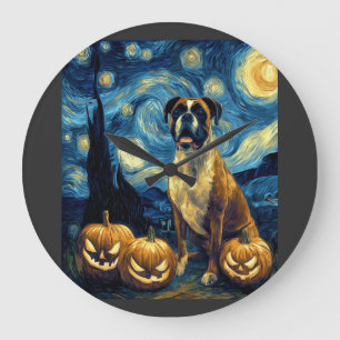 Relógio Grande Cute Boxer Halloween Jack O Lantern Rosto de Abóbo