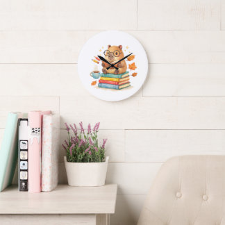 Relógio Grande Cute Capybara Reading Books Watercolor