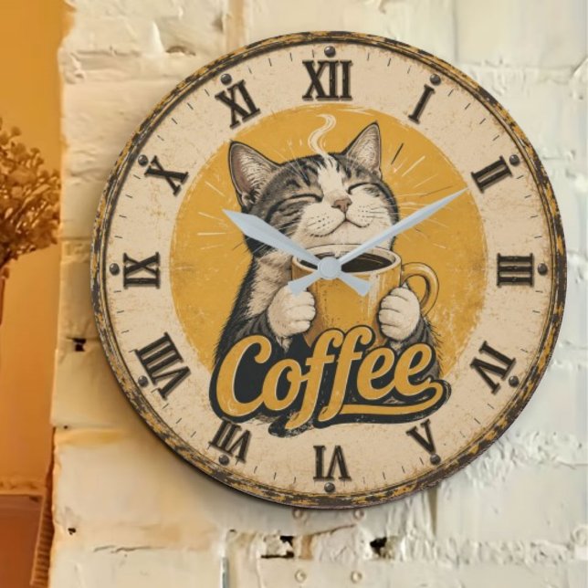 Relógio Grande Cute Cat Coffee (Criador carregado)