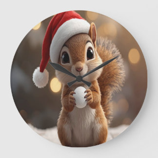 Relógio Grande Cute Christmas Squirrel Wall Clock